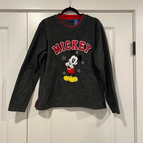 Disney Women's Grey‎ Mickey Mouse Embroidered Fleece Sweater Size Large - Picture 1 of 6
